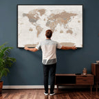 Framed Large World Map Canvas Print for Office Decor