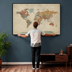 Vintage World Map Canvas Wall Art Print | Framed Modern World Map