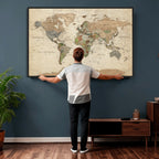 Framed World Map Wall Art for Home and Office Decor