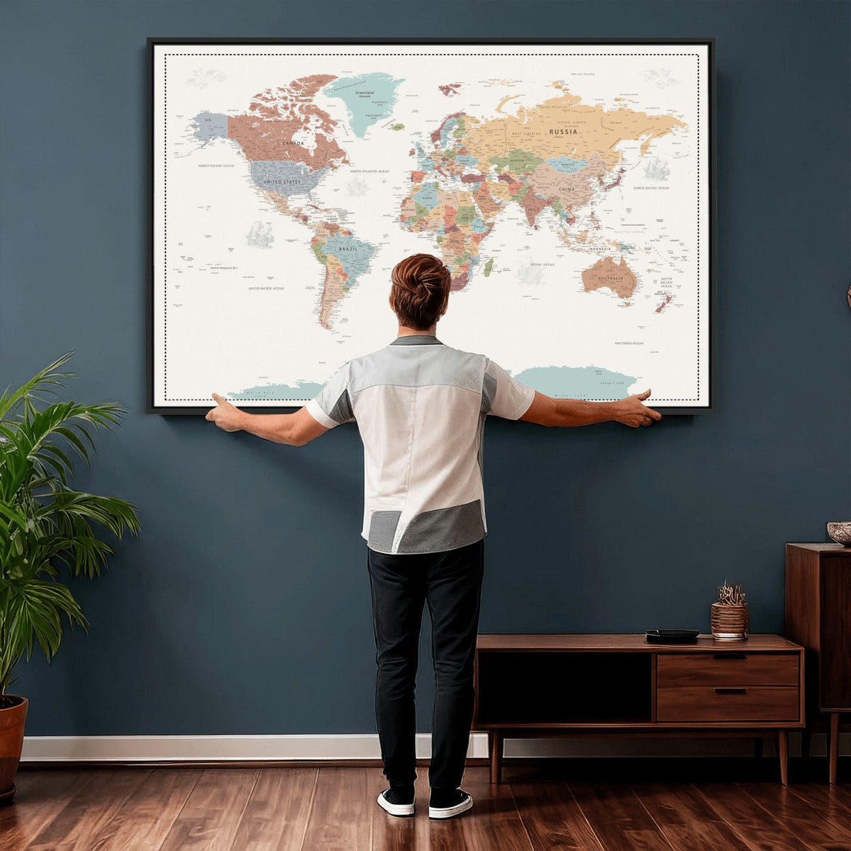 Pastel Colors World Map Wall Art Canvas Print