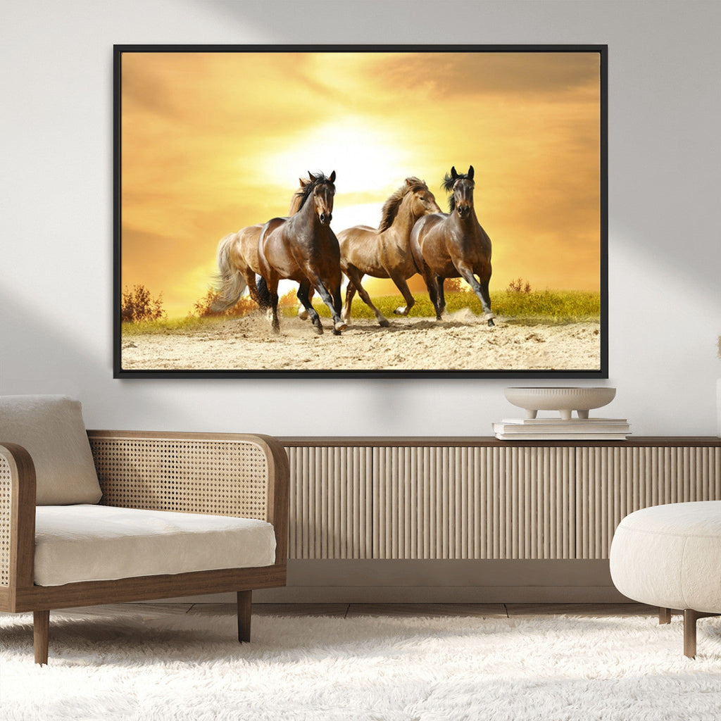 Wild Horses Wall Art Canvas Print, Framed Galloping Herd