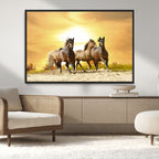 Wild Horses Wall Art Canvas Print, Framed Galloping Herd