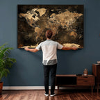 World Map Canvas Print, Modern Decorative Framed Map Artwork
