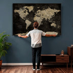 Push Pin World Map Canvas Wall Art Print, Interactive Travel Map