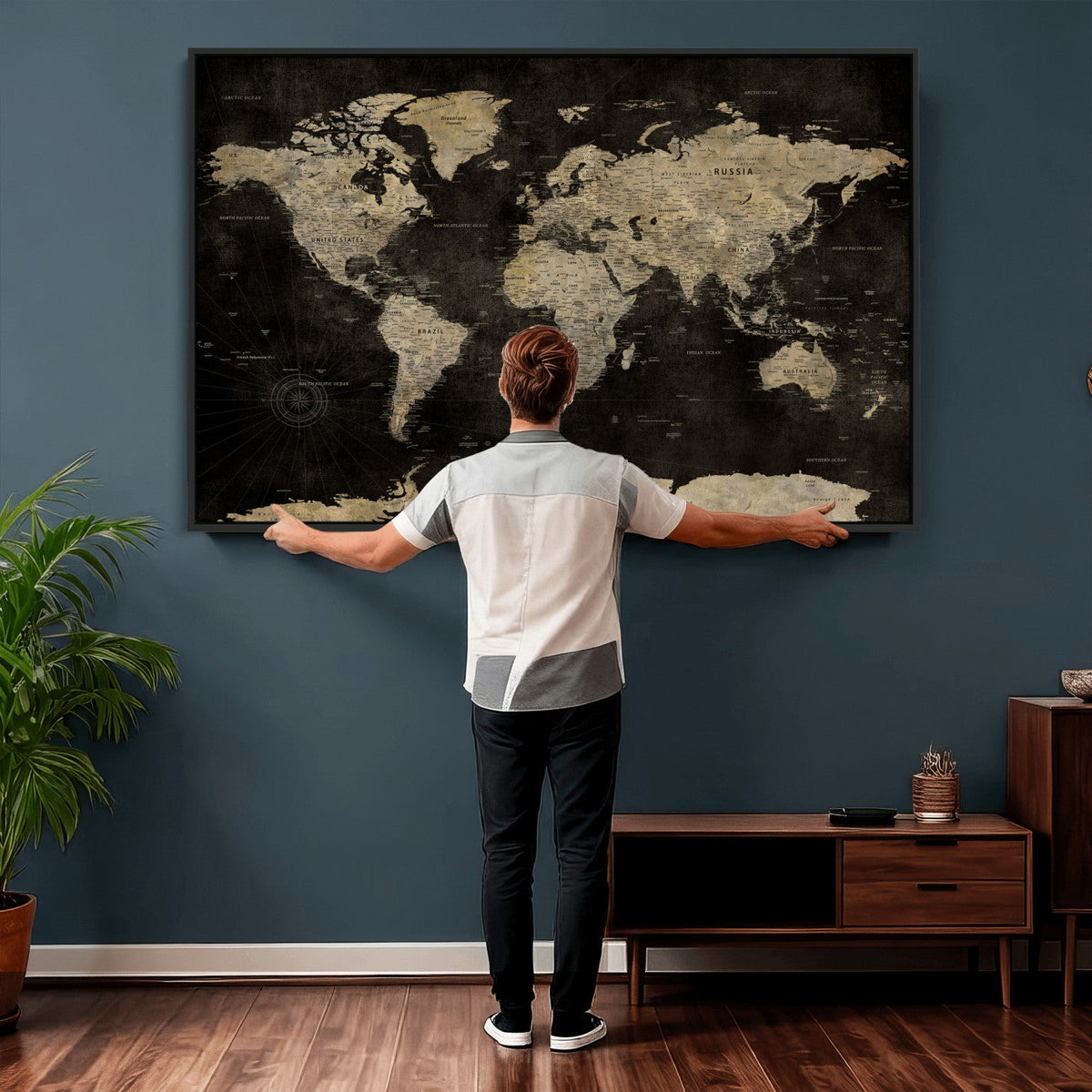 Push Pin World Map Canvas Wall Art Print, Interactive Travel Map
