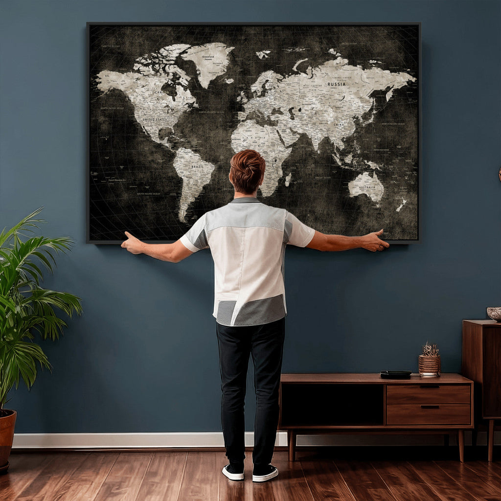 Vintage World Map Wall Art Canvas Print | Framed Large Map Wall Art