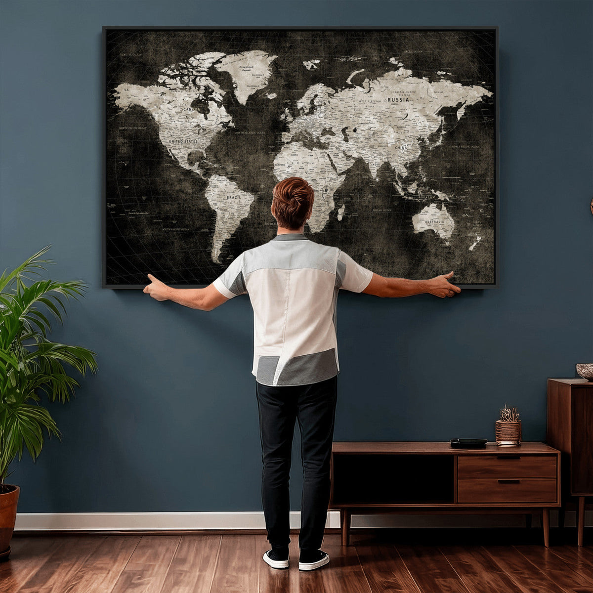 Vintage World Map Wall Art Canvas Print | Framed Large Map Wall Art