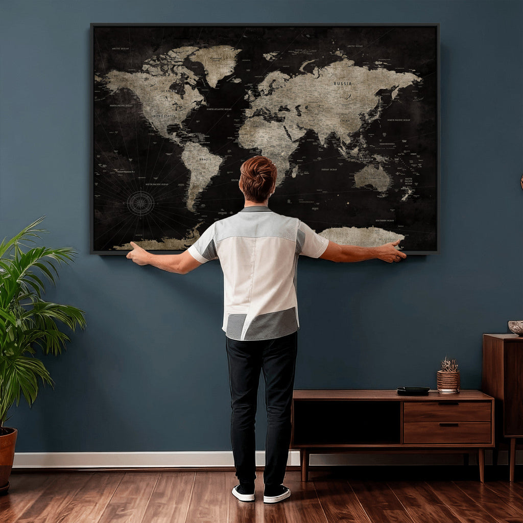 Detailed World Map Wall Art Print | Large Framed World Map Canvas