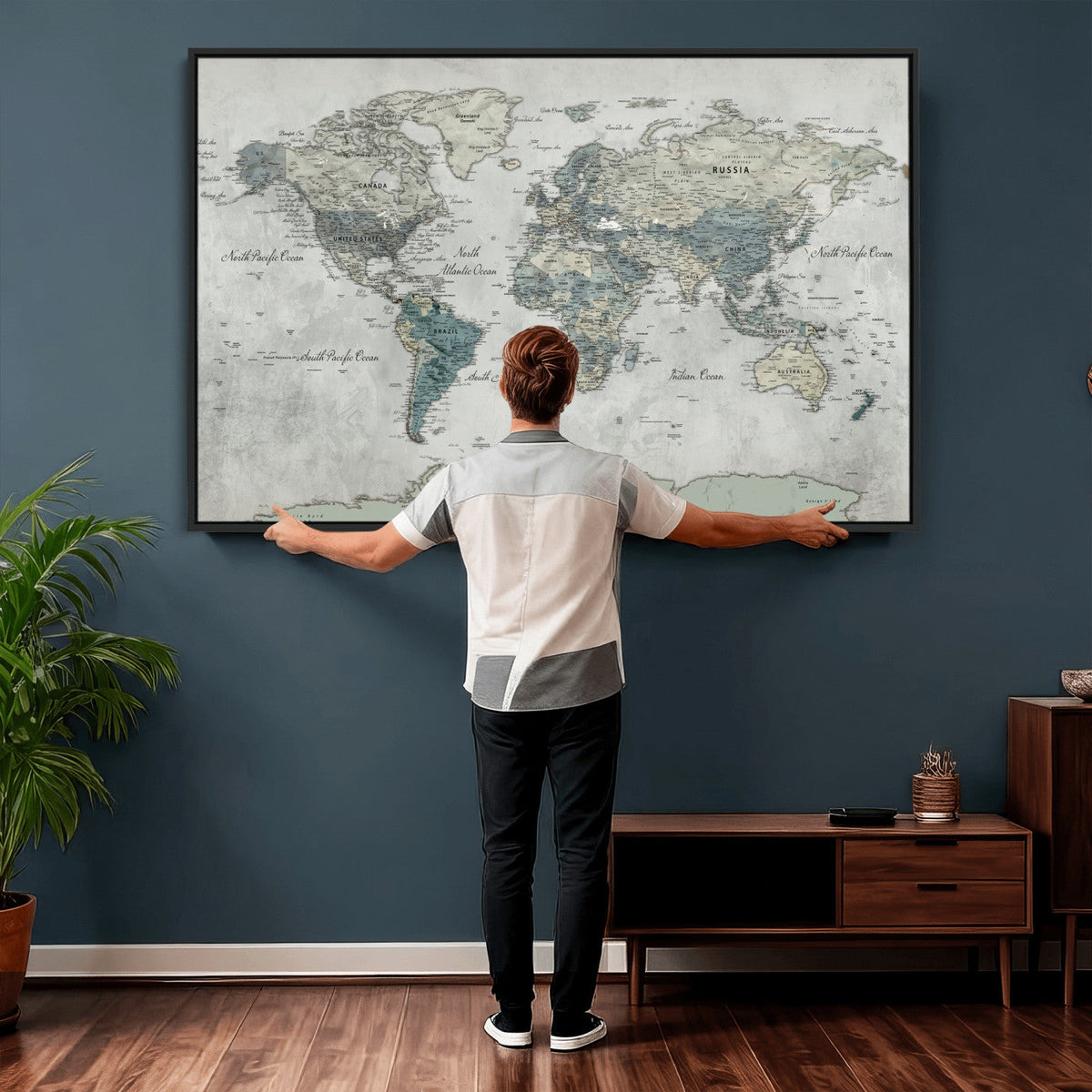 Neutral Vintage World Map Canvas Wall Art Print, Classic Map Artwork