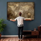 Dark Vintage World Map Canvas Wall Art Print, Antique Map Artwork