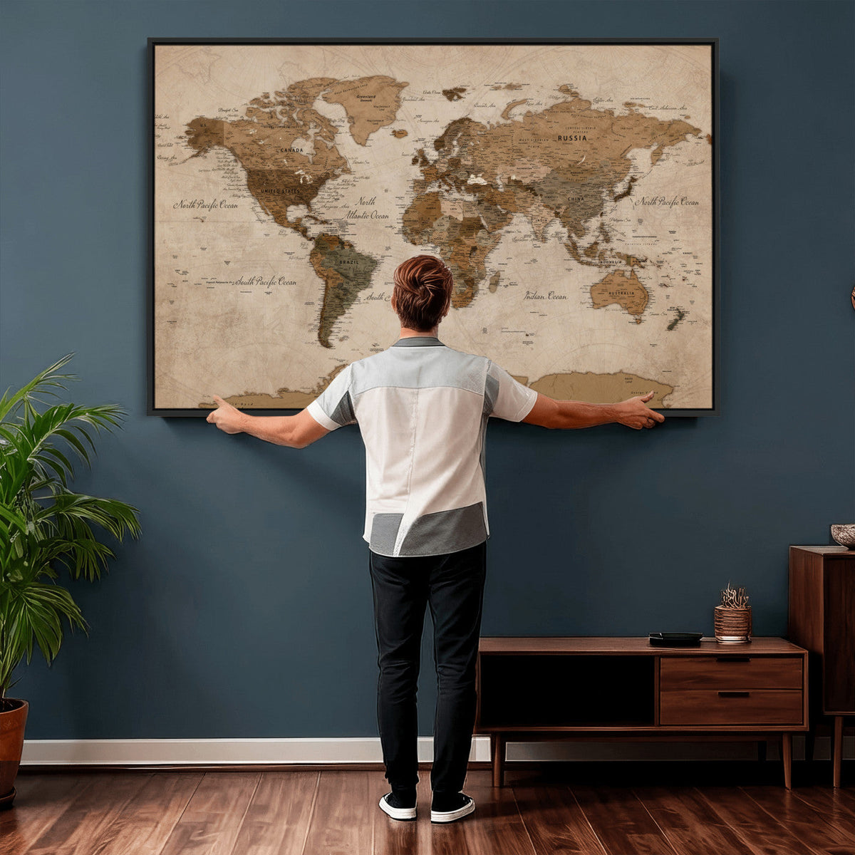 World Map Canvas Wall Art Print, Detailed Global Map Artwork