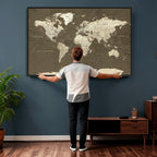 Vintage World Map Canvas Print | Framed Travel Map Wall Art for Couples