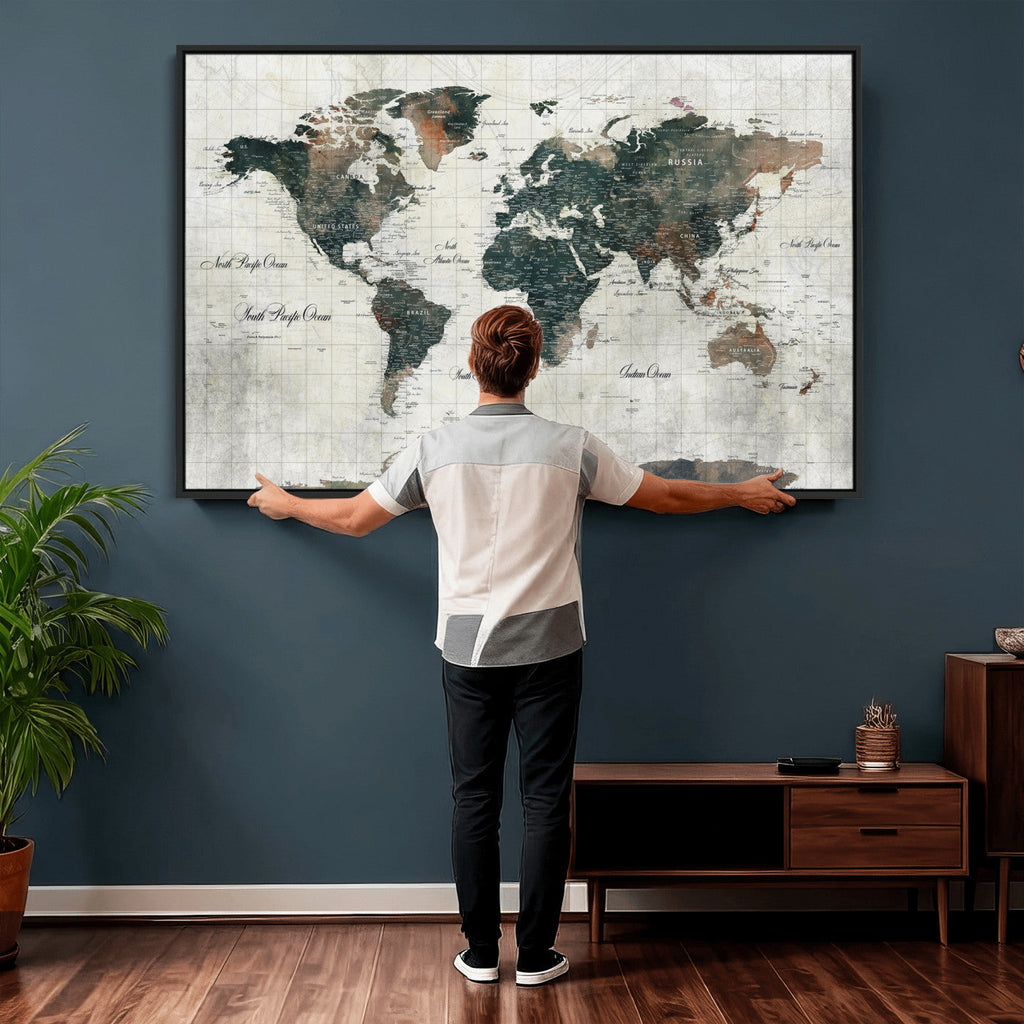 World Map Canvas Print | Framed Travel Map Wall Art for Couples