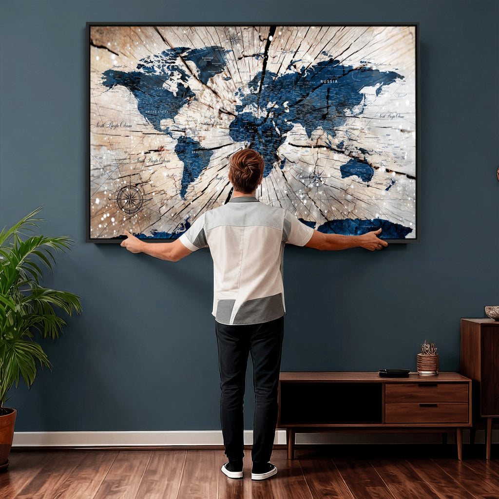 Rustic World Map Canvas Print | Framed Wall Art for Couples