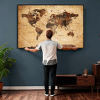 Modern Red and Gray World Map Canvas Print | Framed Wall Art