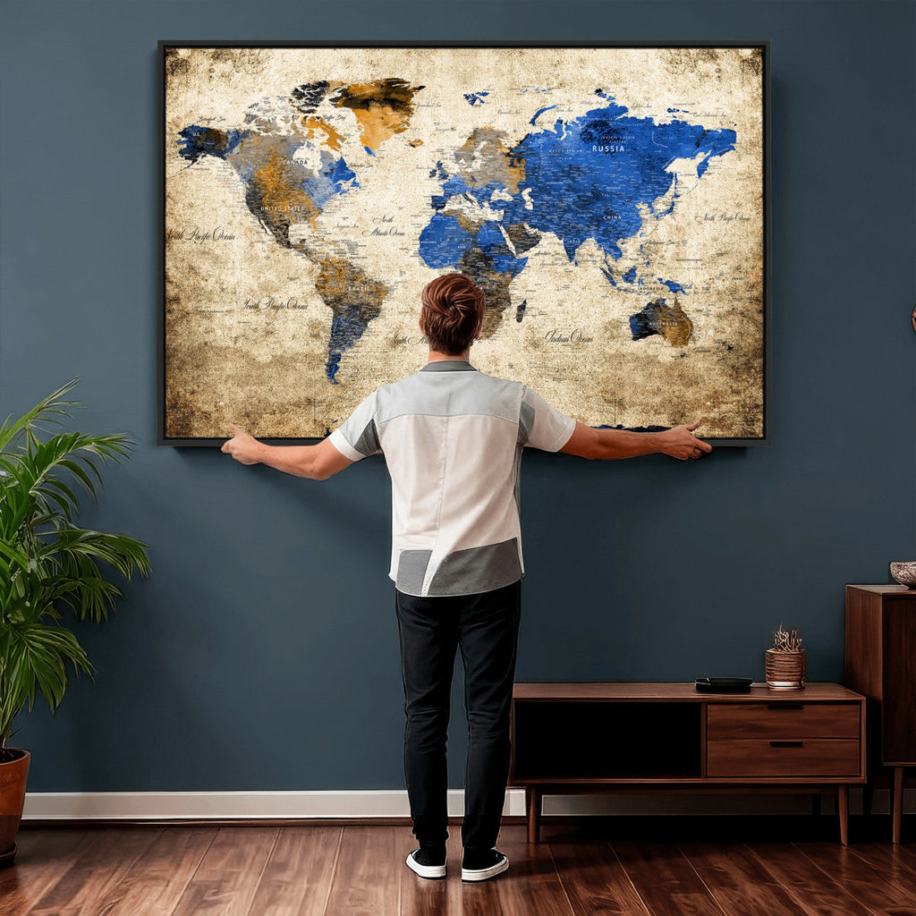 World Map Canvas Print | Colorful Abstract Travel Map, Framed Wall Art