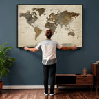 Vintage World Map Canvas Wall Art | Framed Antique Style Travel Map