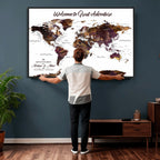 Custom Push Pin World Map Wall Art Canvas Print | Personalized Travel Map