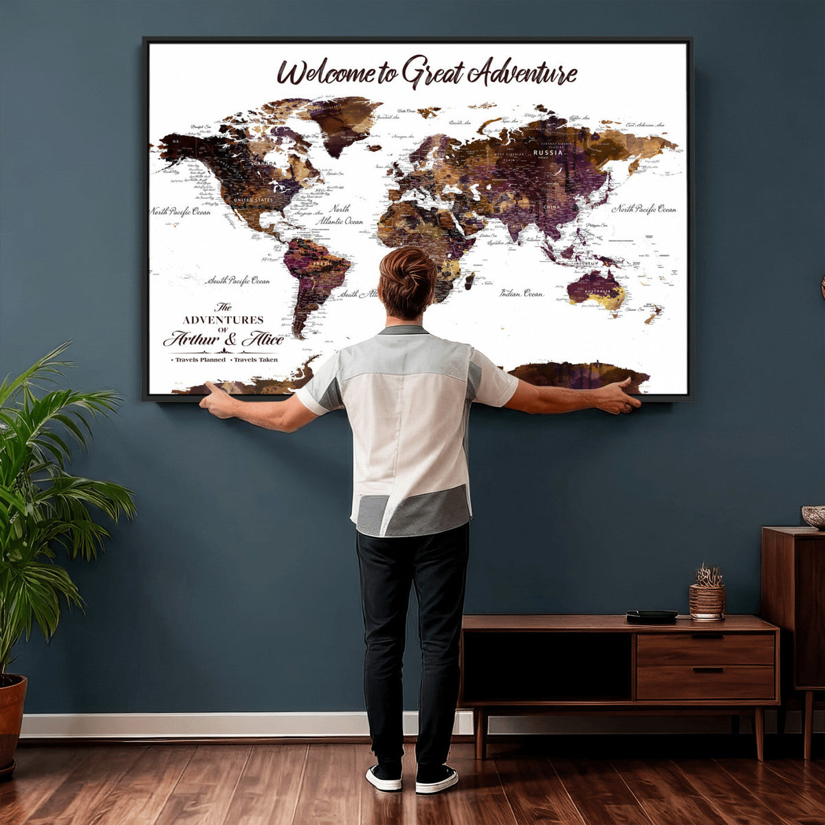 Custom Push Pin World Map Wall Art Canvas Print | Personalized Travel Map