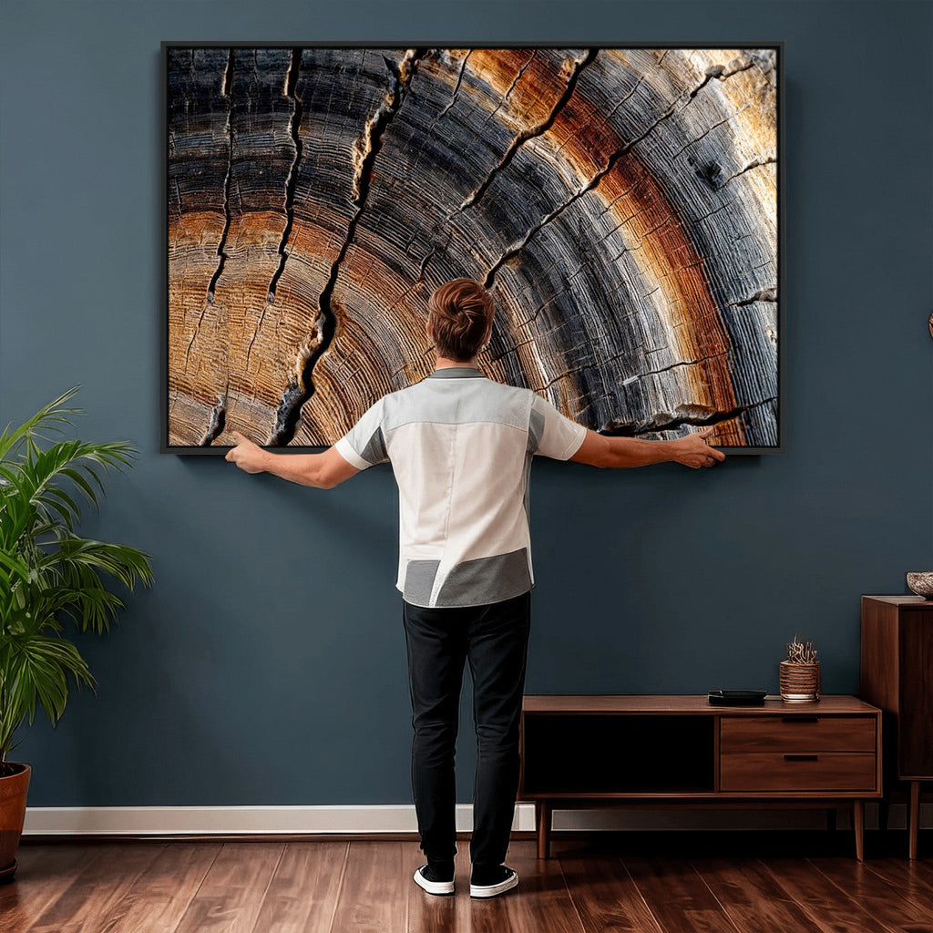 Abstract Tree Ring Wall Art Print, Natural Rustic Wood Grain Canvas