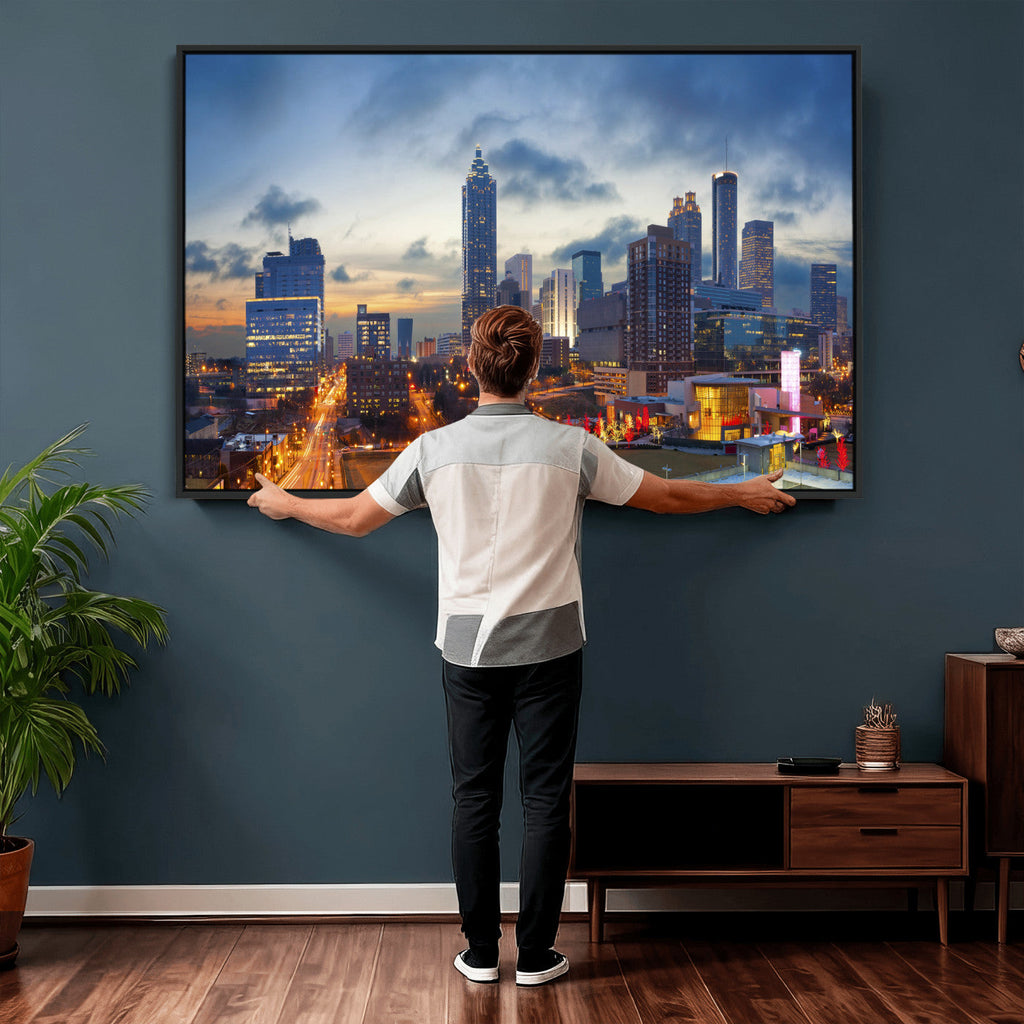 Atlanta Skyline Wall Art Canvas Print, Atlanta Downtown Night Cityscape