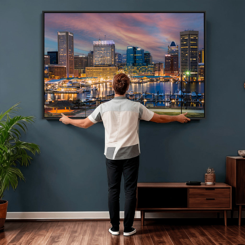 Baltimore Skyline Wall Art Canvas Print, Baltimore Downtown Night Cityscape