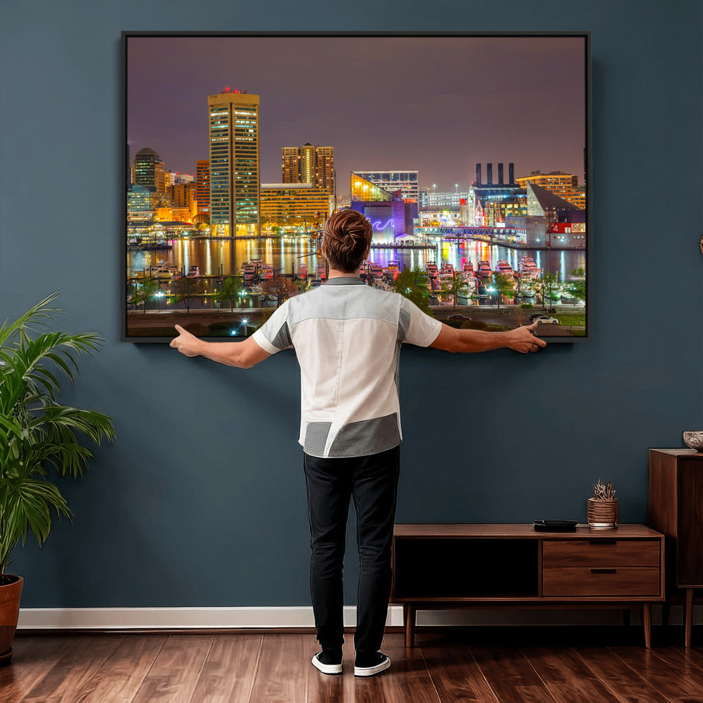 Baltimore Skyline Wall Art Canvas Print, Baltimore Downtown Night Cityscape