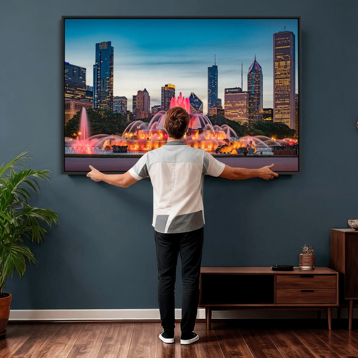 Chicago Wall Art Canvas Print - Chicago City Downtown Night Cityscape