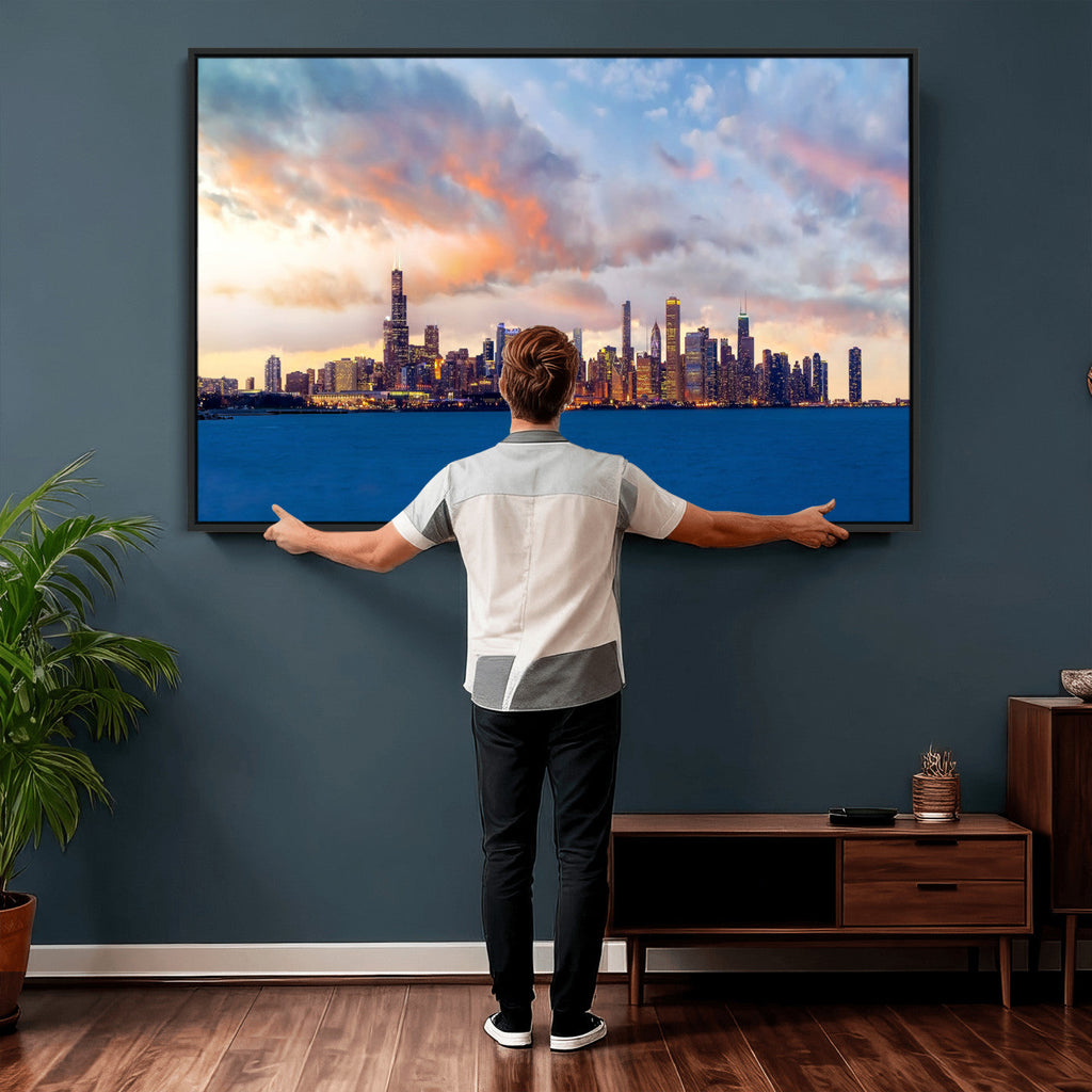 Chicago Wall Art Canvas Print - Chicago City Downtown Night Cityscape