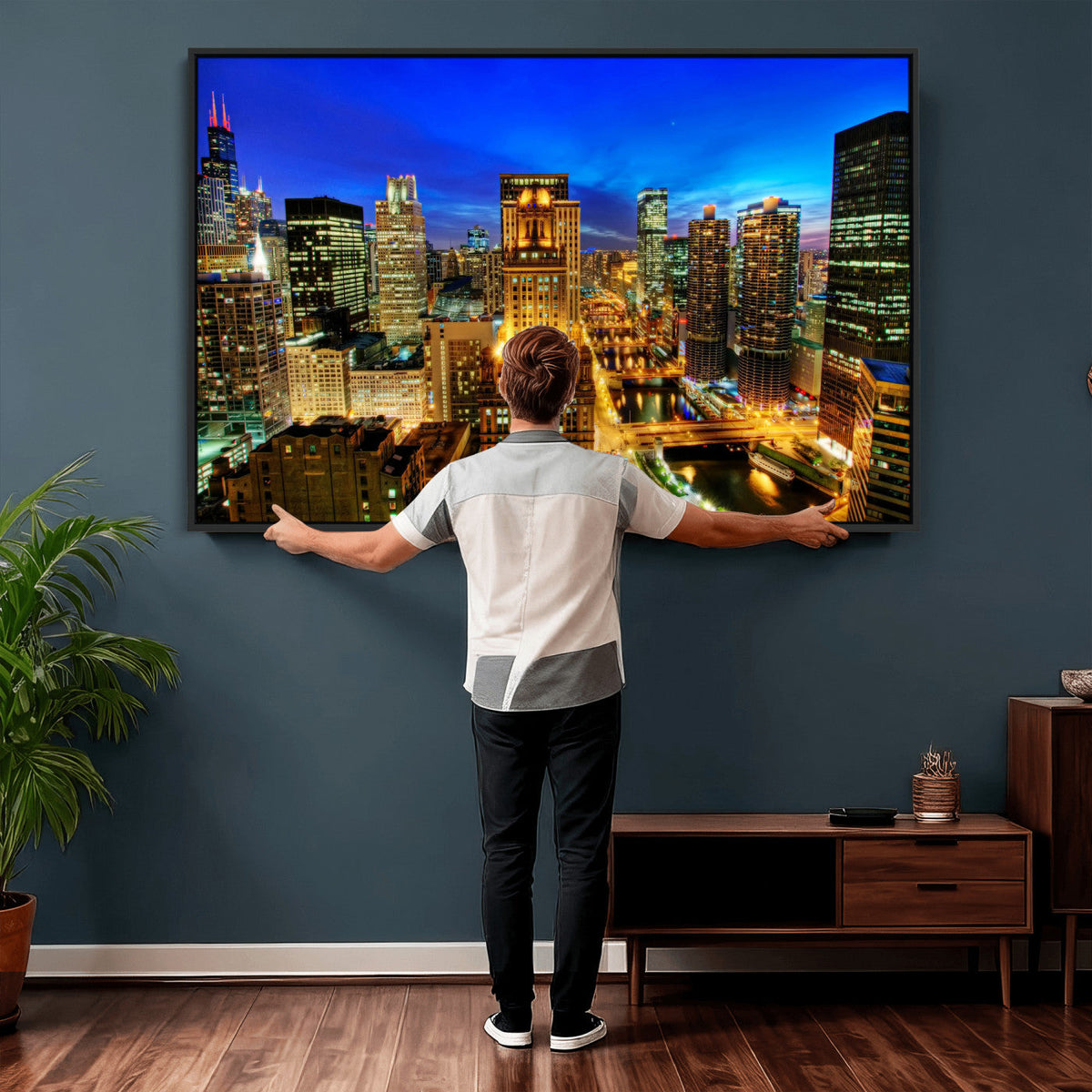 Chicago Wall Art Canvas Print - Chicago City Downtown Night Cityscape