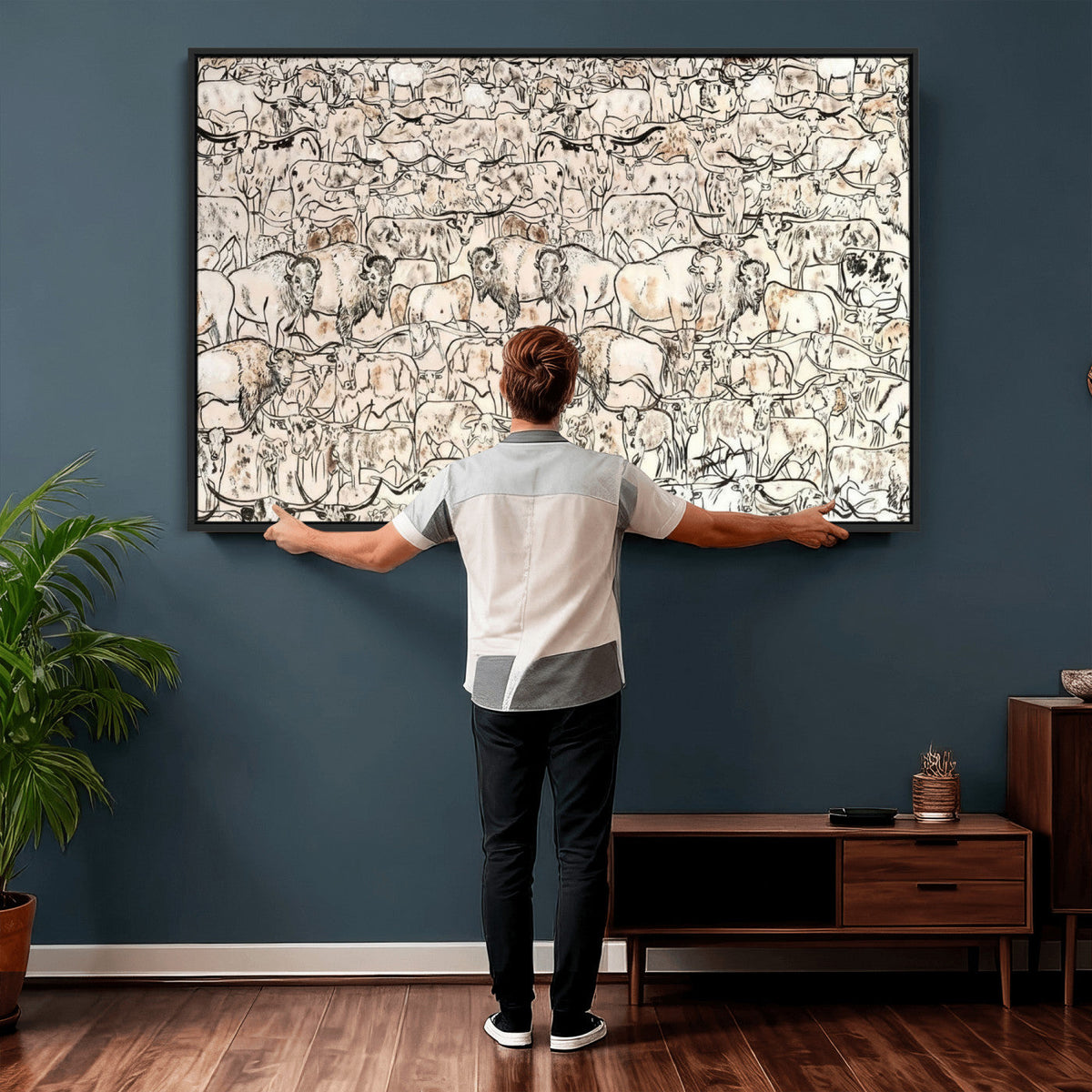 Abstract Bison Wall Art Canvas Print, Abstract Animal Art for Cabin Decor