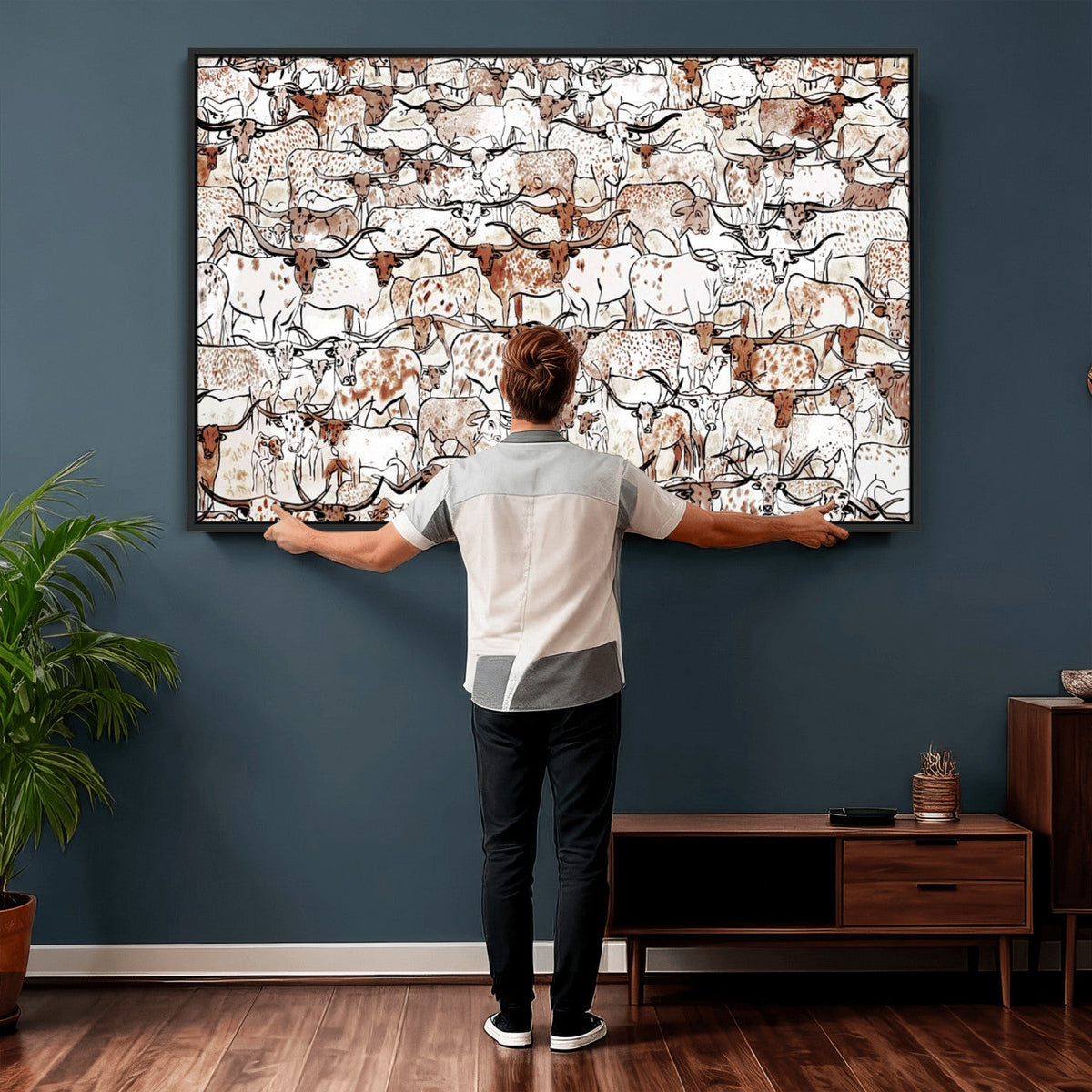 Abstract Longhorn Herd Wall Art Canvas Print