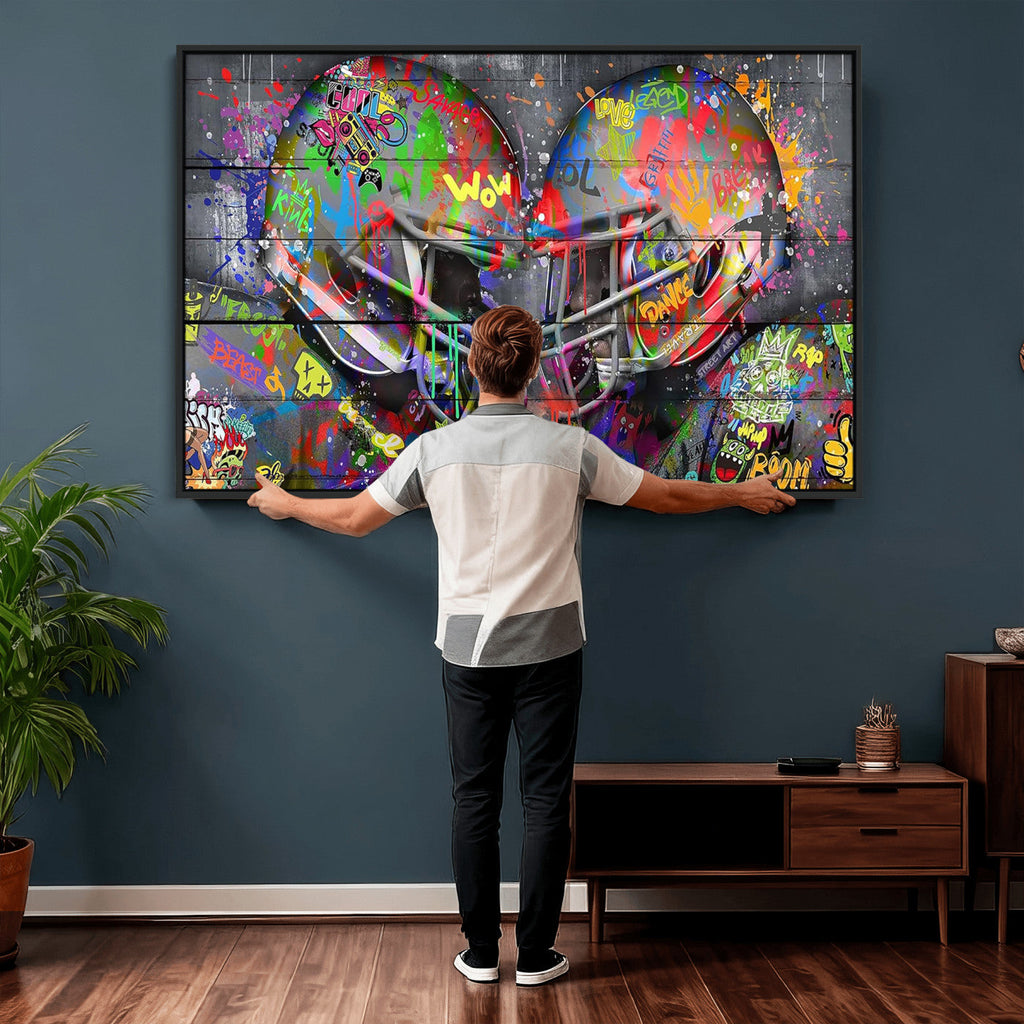 Graffiti Football Helmets Wall Art Canvas Print, Urban Street Art