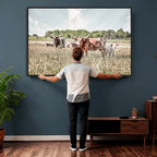 Texas Longhorn Cattle Wall Art Canvas Print, Western Ranch Landscape Decor