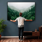 Misty Pine Forest Wall Art Canvas Print, Foggy Evergreen Landscape