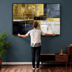 Gold Navy Abstract Wall Art Canvas Print, Modern Luxury Geometric Art for Living Room and Office