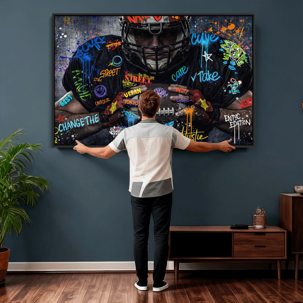Graffiti American Football Player Street Art Wall Art Canvas Print