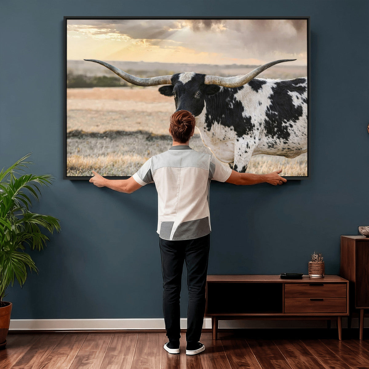 Texas Longhorn Bull Rustic Wall Art Canvas Print