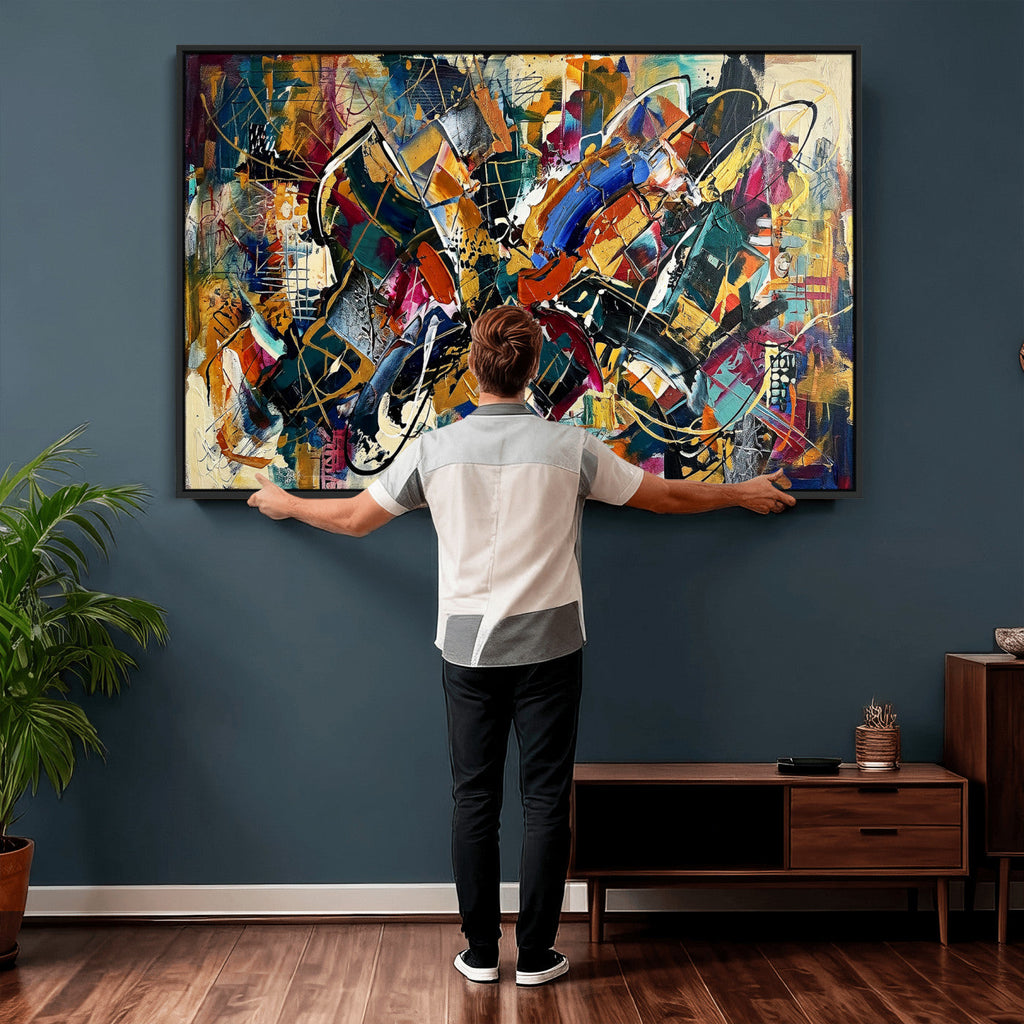 Geometric Abstract Wall Art Canvas Print, Orange Blue