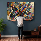 Geometric Abstract Wall Art Canvas Print, Orange Blue