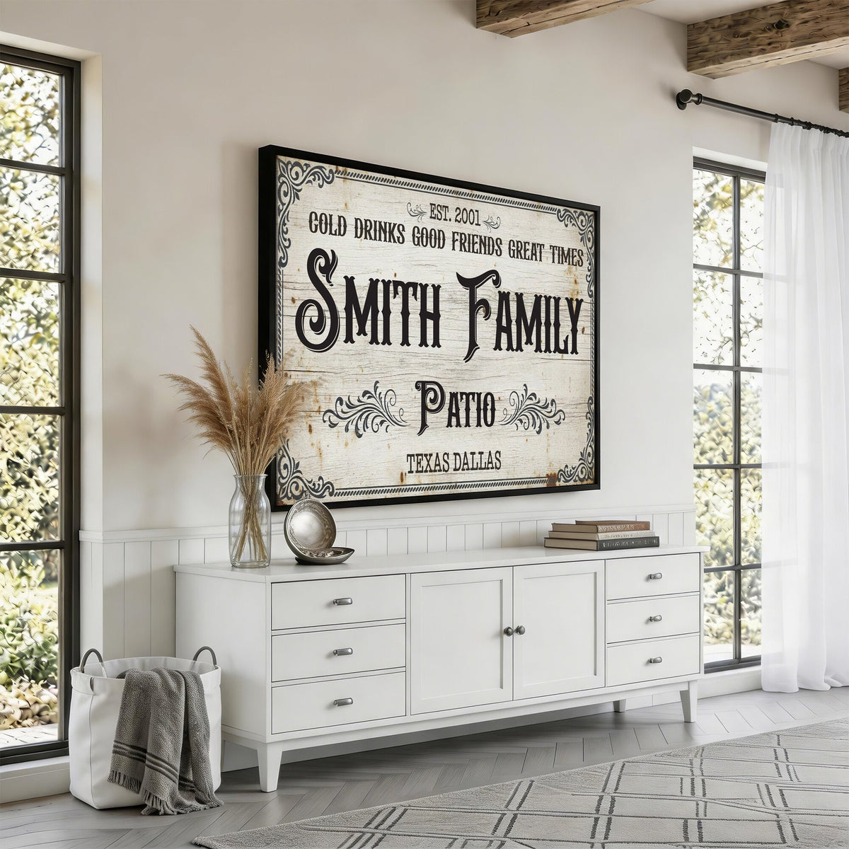Custom Family Patio Sign Canvas, Personalized Rustic Backyard Decor