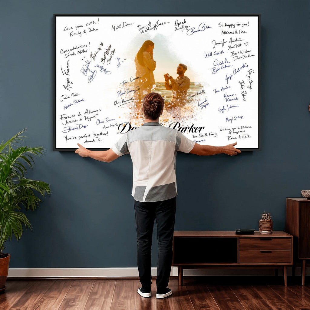 Wedding Signature Guest Book Canvas, Personalized Couple Photo Art