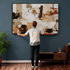 Blue Teal Abstract Canvas Wall Art, Modern Brushstroke Style Print, Navy Orange Contemporary Decor