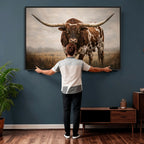 Texas Longhorn Wall Art Canvas Print | Brown Horned Bull Rustic Western Decor