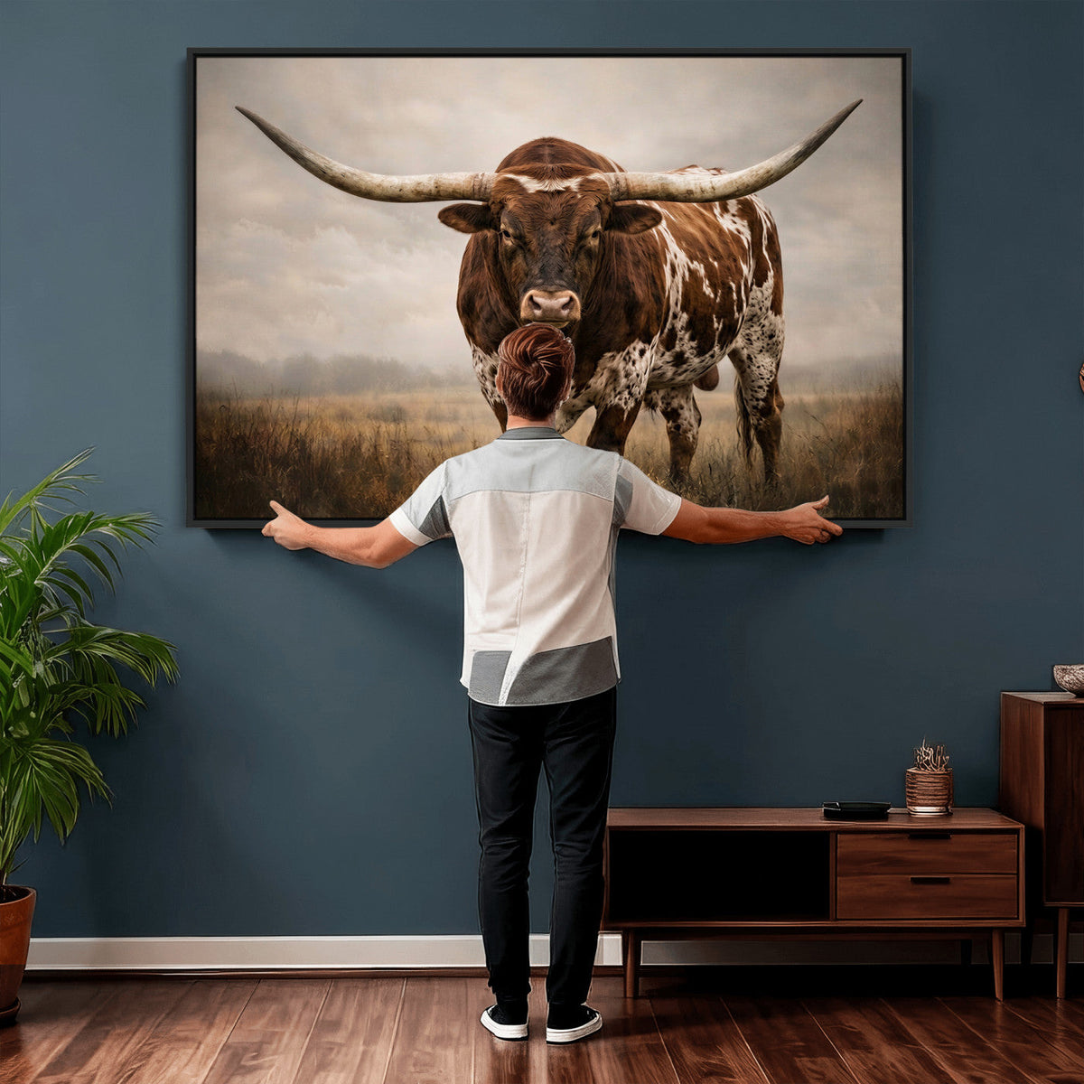 Texas Longhorn Wall Art Canvas Print | Brown Horned Bull Rustic Western Decor