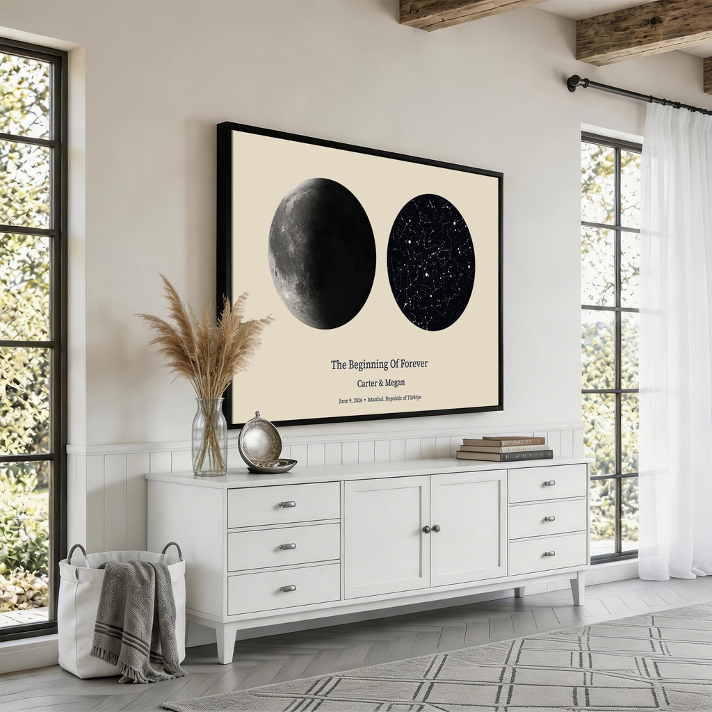 Moon and Stars Canvas Print, Personalized Moon Phase and Star Map Art