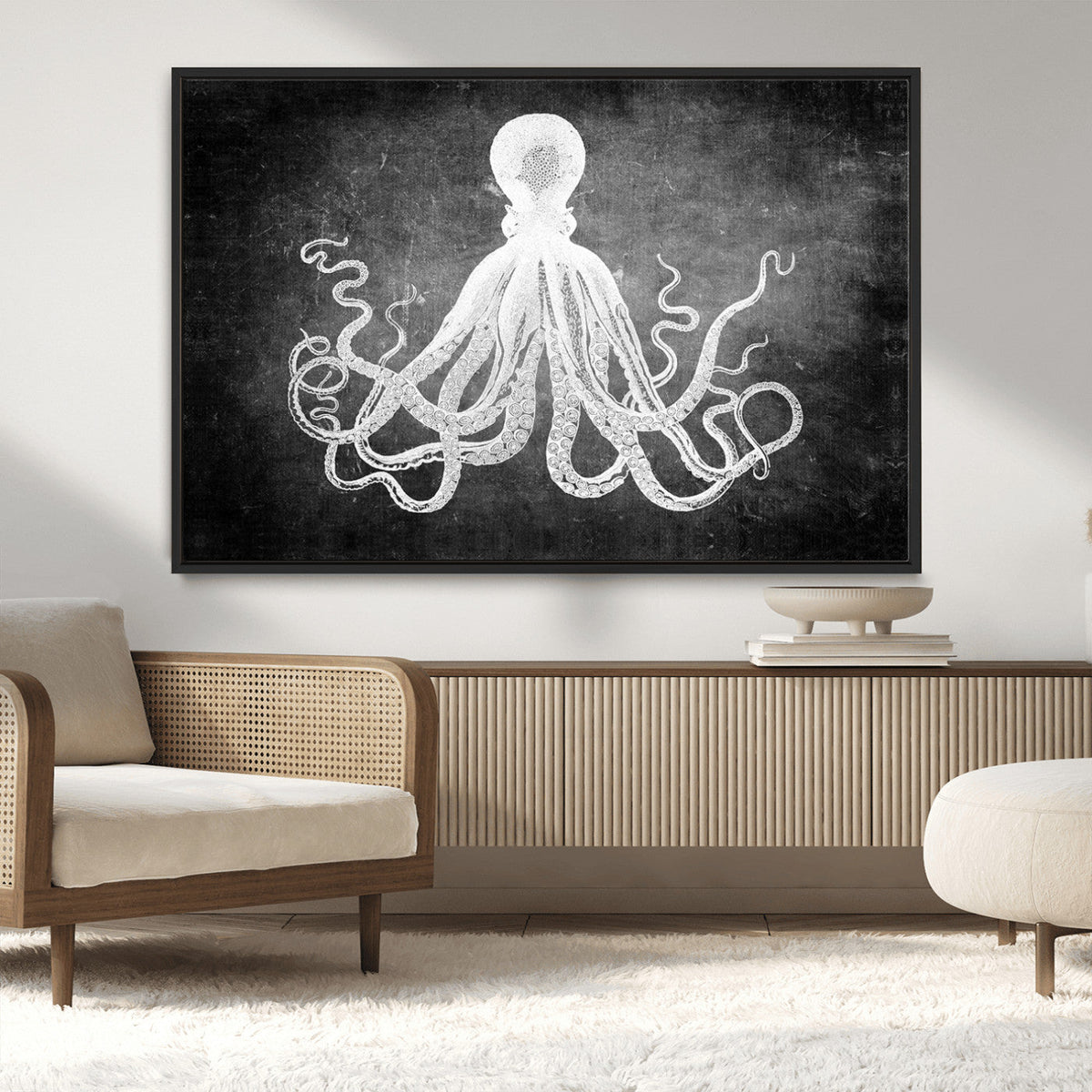 Black White Octopus Wall Art Canvas Print