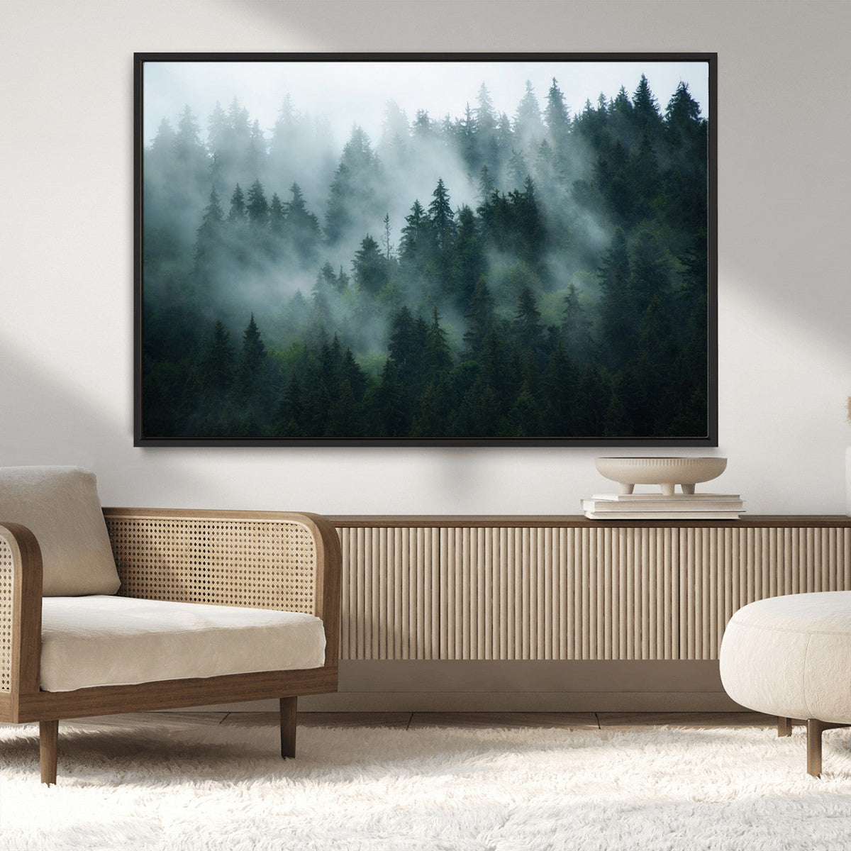 Misty Forest Wall Art | Serene Green Landscape Canvas Print
