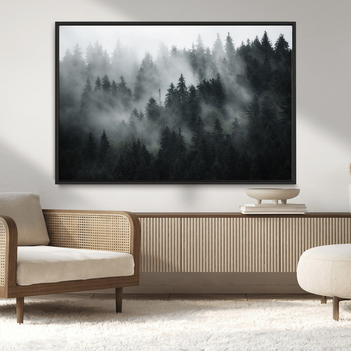 Foggy Forest Wall Art Canvas Print | 3 Panel Large Misty Landscape