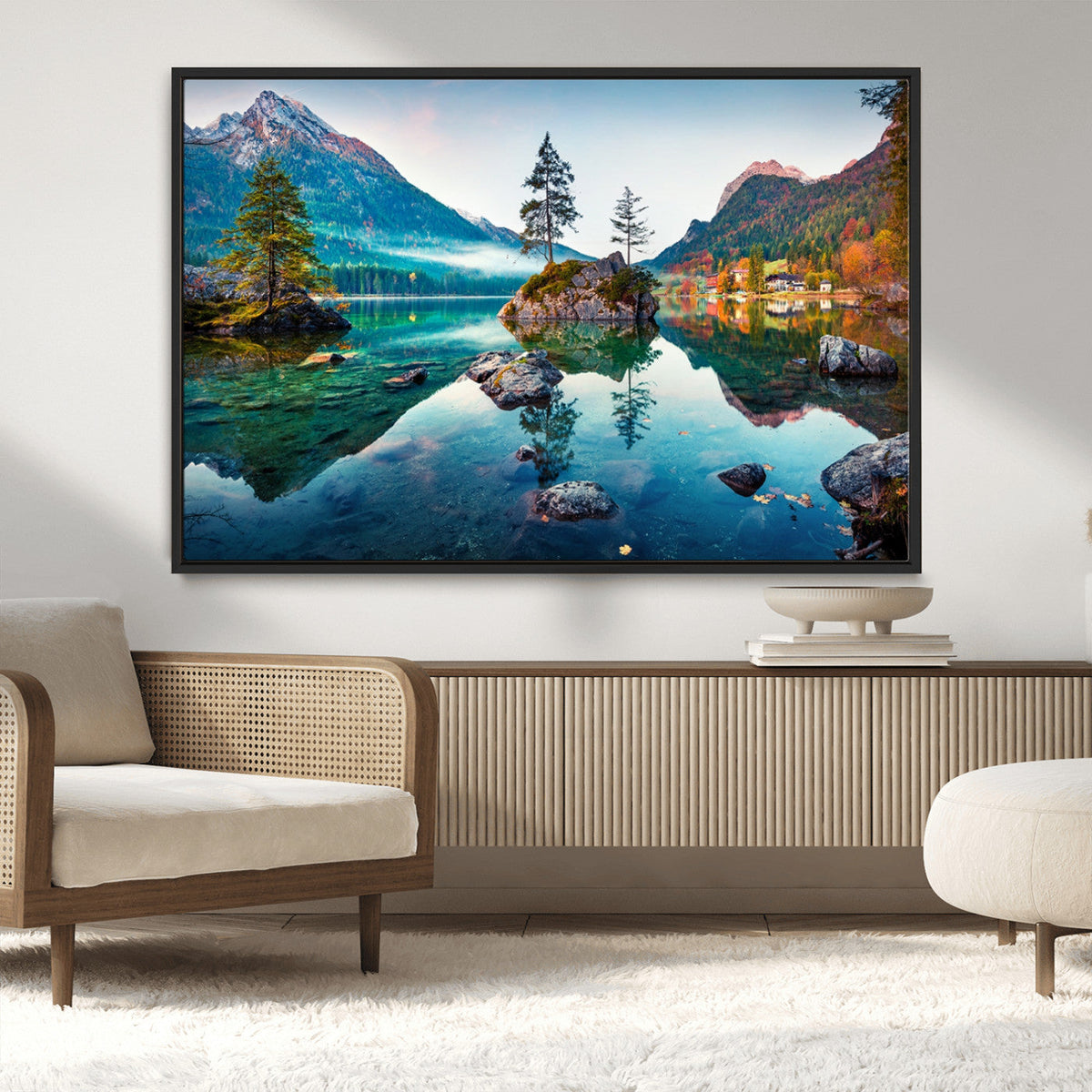Crystal Clear Lake Wall Art | Mountains Wall Art Canvas | 3 Panel Landscape